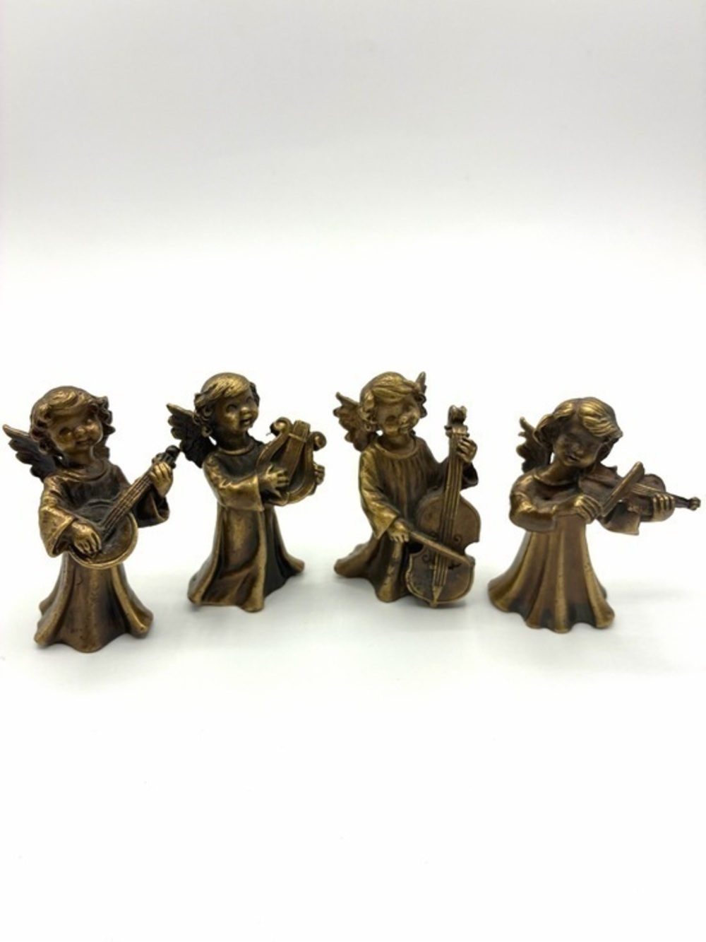 Vintage Heavy Cast Brass Cherub Angel Musicians Set Banjo Lyre Violin Cello